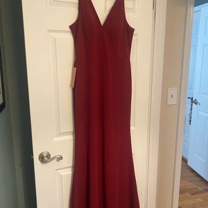 BHLDN wine red crepe gown